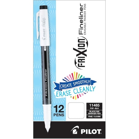 Frixion Marker Pens, Fineliner, Erasable, 0.6mm Tip, BK PK PIL11485